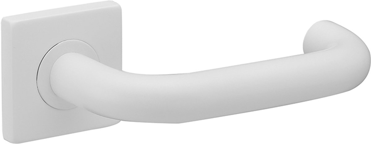 Deurkruk (2x) Leonardo rond model u 20mm haaks op vierkant rozet mat wit PVD gecoat | Witte deurklinken