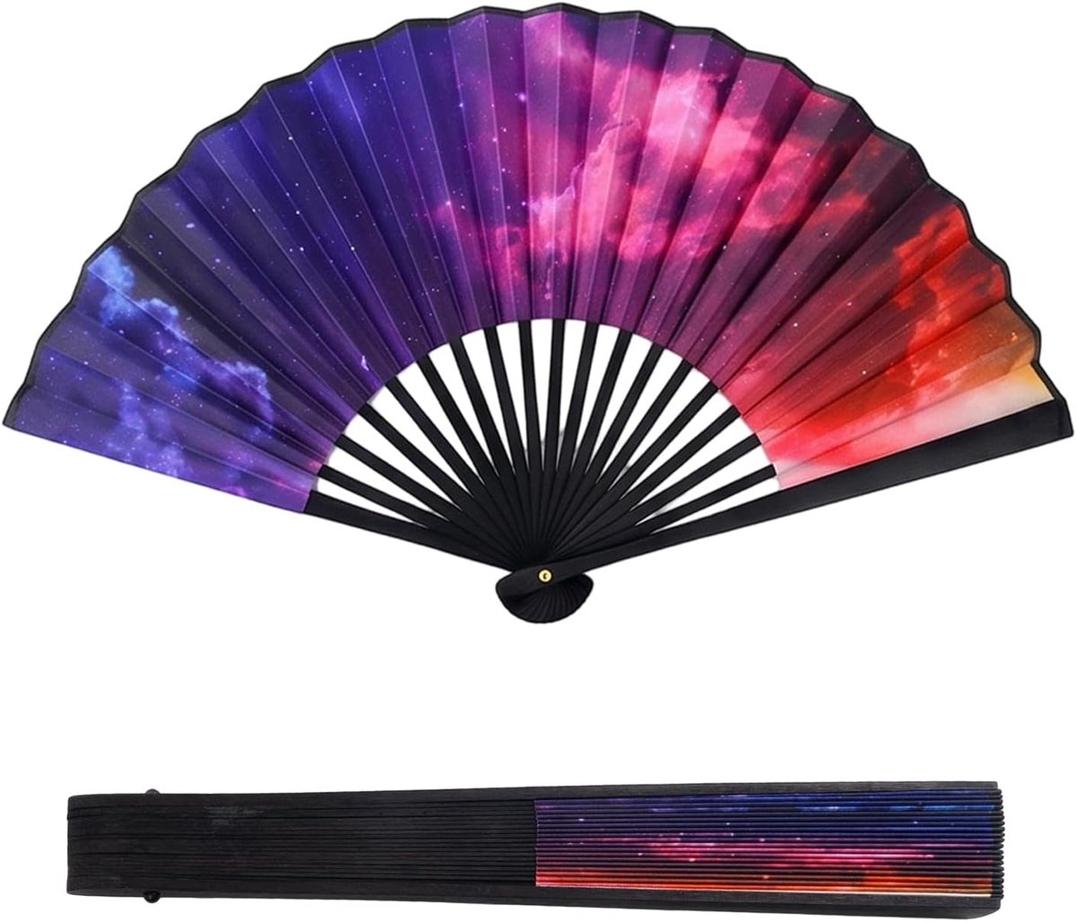 Draagbare Rave Fan voor Dansfestivals Disco Party Strand en Zomer Koeling, Uniek Cadeau voor Heren en Dames (Purple Nebula)