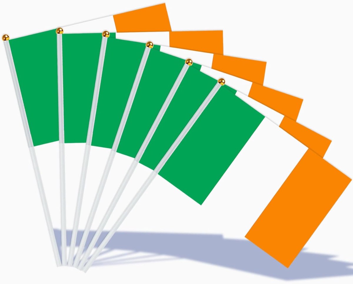 Ierland Stok Vlag voor Vrouwen Wereldbeker 2023 Party Decoratie, 15/30/100 stuks Hand Held Ierland Kleine vlaggen met 30 cm witte paal voor Nationale Dag Rugby Voetbal Fan Party Decoraties (15 stuks)