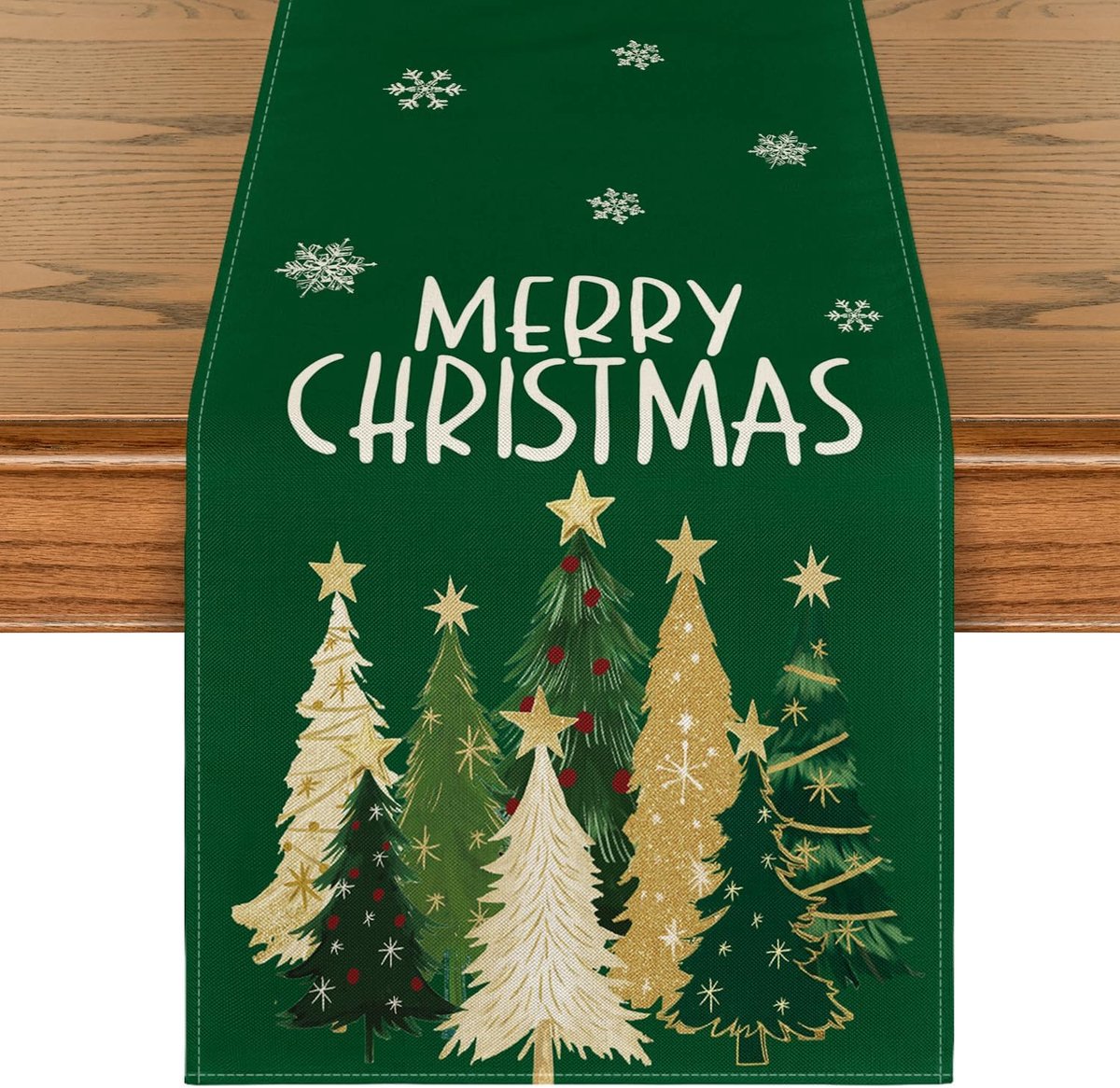 Mode Groene Bomen Sterren Vrolijk Kerstfeest Kerstmis Tafelloper, Winter Keuken Tafel Decoratie Vakantie Feest Decor 40x240 cm