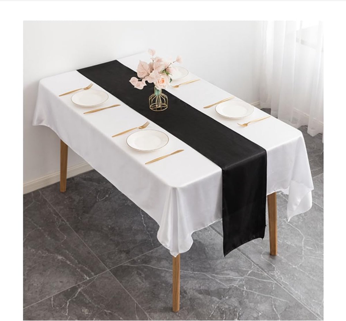 Tafelloper, satijn, decoratie, bruiloft, tafelloper, 275 x 30 cm, zwart, 10 stuks