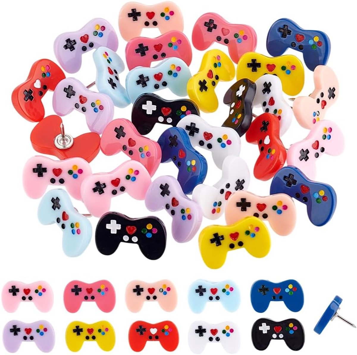 Pandahall Kurkbordaccessoires, 30 stuks, 10 kleuren, videogame, kurkbord, schattige pushpins voor kurkbord, kleurrijke duimkoppen, decoratieve punaises voor prikbord, bulletin muur, kantoor