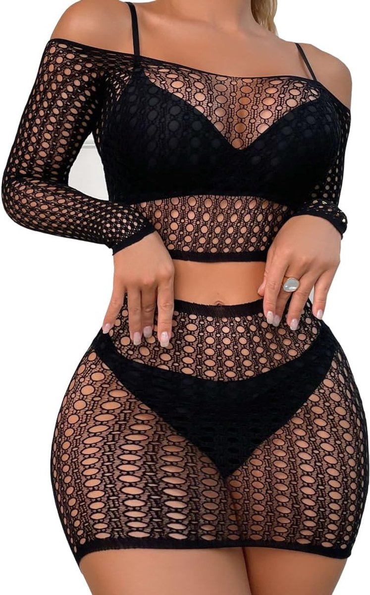 Sensuele lingerie voor dames, visnet, mini-jurk, sexy, babydoll, korset, ondergoed, eenheidsmaat