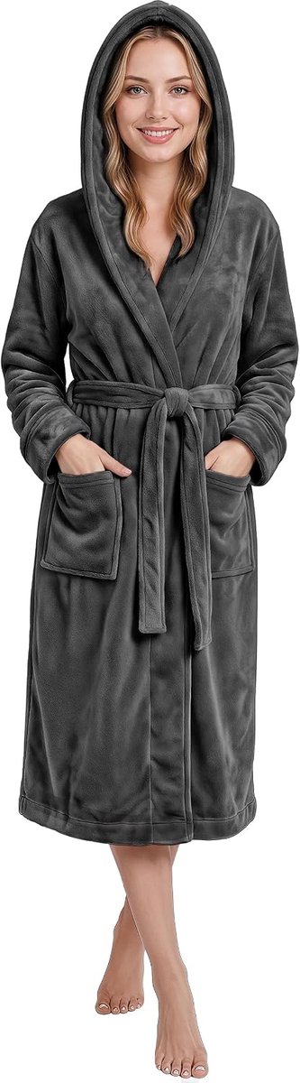 Threads Luxe Dames Kamerjas met Capuchon | Superzachte Fleece Dames Badjas | Gezellige Pluche Loungewear en Nachtkleding