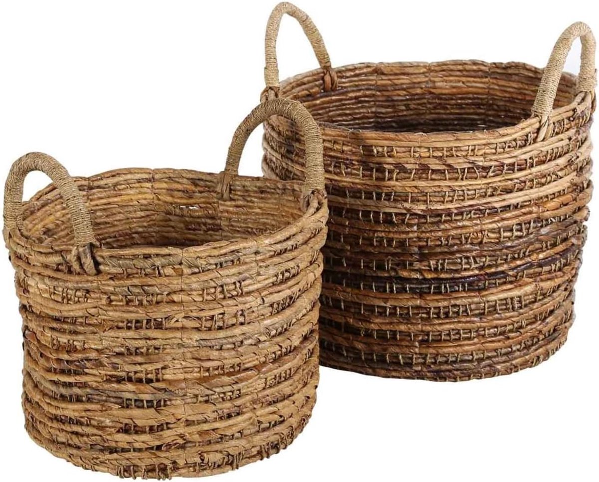 Moro VINA VINA Vlechtmand, rond, gevlochten bananenblad, universele mand, boho-chic, fruitmand, groentemand, natuurmand met handvat, maat 2-delige set