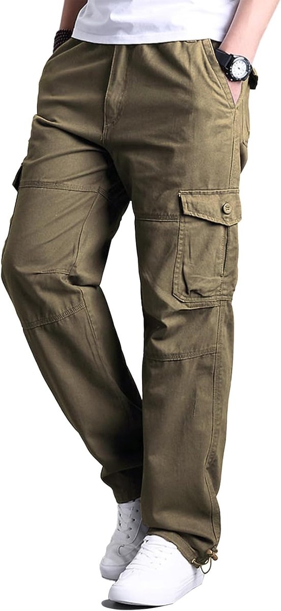 Cargobroek voor heren, van katoen, cargobroek met 7 zakken, elastische taille, vrijetijdsbroek