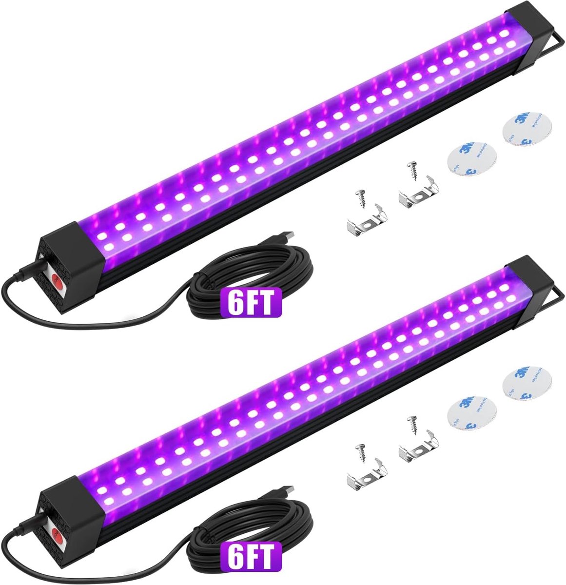 Zwart licht, 31 cm, 50 leds, uv-blacklight lamp met 3600 mAh accu, 3 modi (hoog, laag, knipperen), type-C oplaadkabel, draagbaar voor glow-feesten, body art en woondecoratie