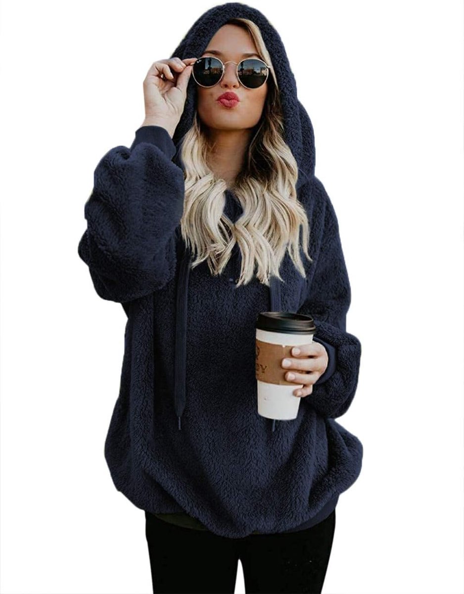 IWoo Hoodie dames capuchonpullover teddy fleece pullover herfst winter warm bovendeel lange mouwen effen casual sweatshirt