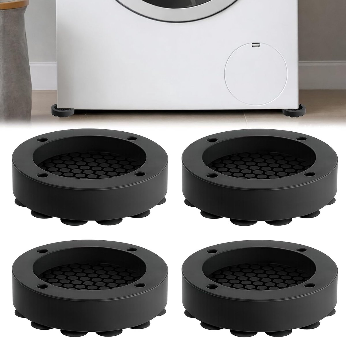 Dempers wasmachine, anti-vibratie wasmachine met zuignap, wasmachine-voeten voor koelkast, buisonderhoud, wasdroger (zwart)