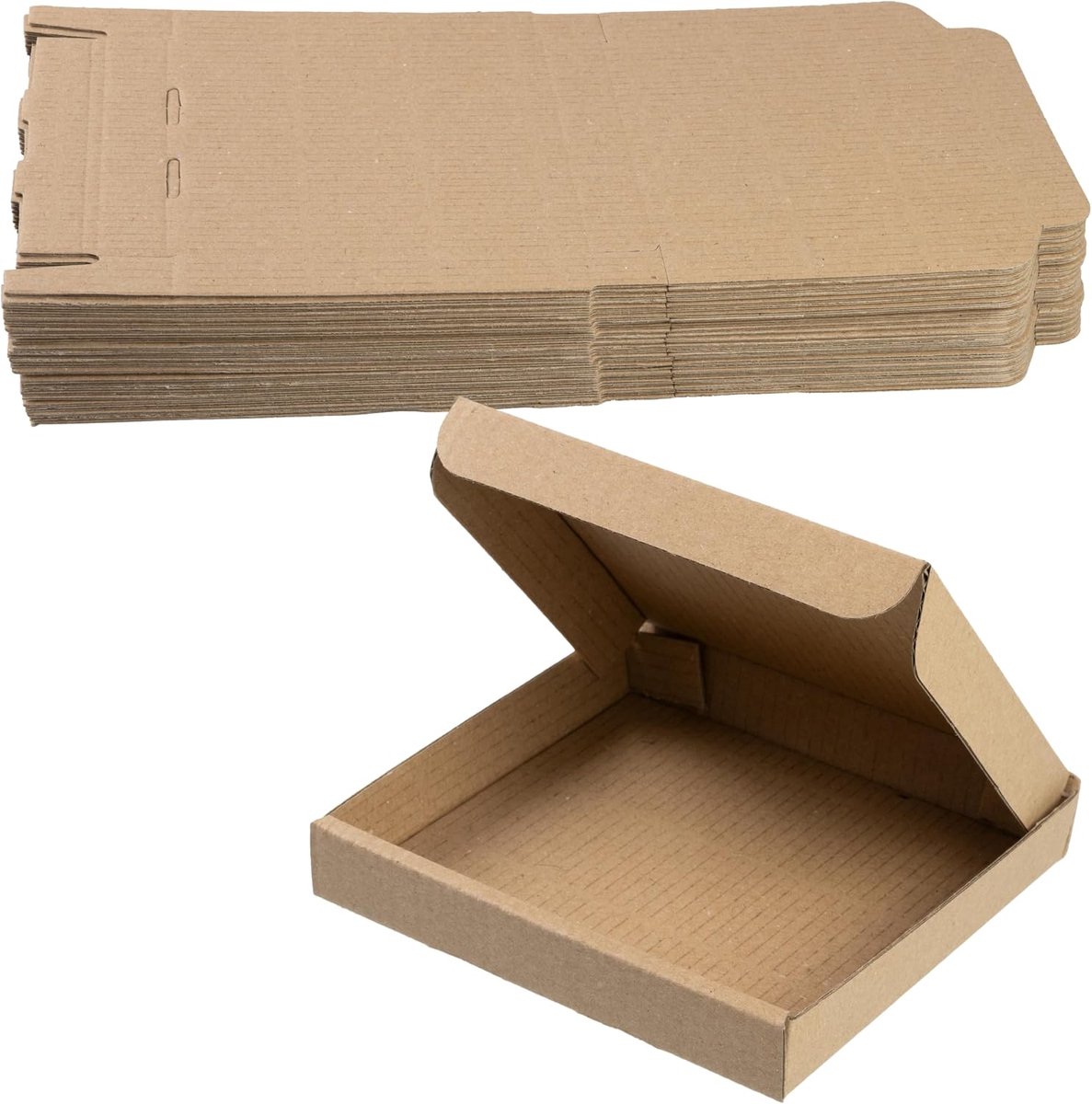 - Set van 25 opvouwbare kartonnen dozen 120x120x21 mm | bruin golfkarton | voor verzending, postverpakkingen, cadeaus en opslag