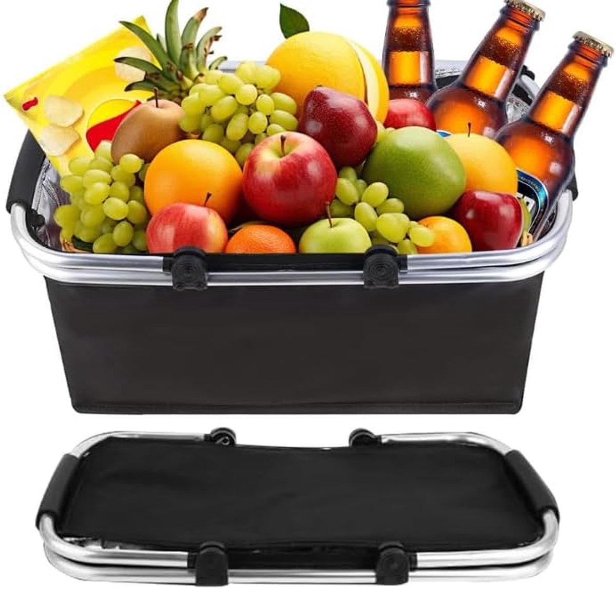 Boodschappenmand, koeltas, 30 liter, koelmand, opvouwbaar, picknickmand, groot, licht inklapbaar en compact, met handvat, lunchtas, thermotas voor kantoor, camping, picknick, reizen, winkelen