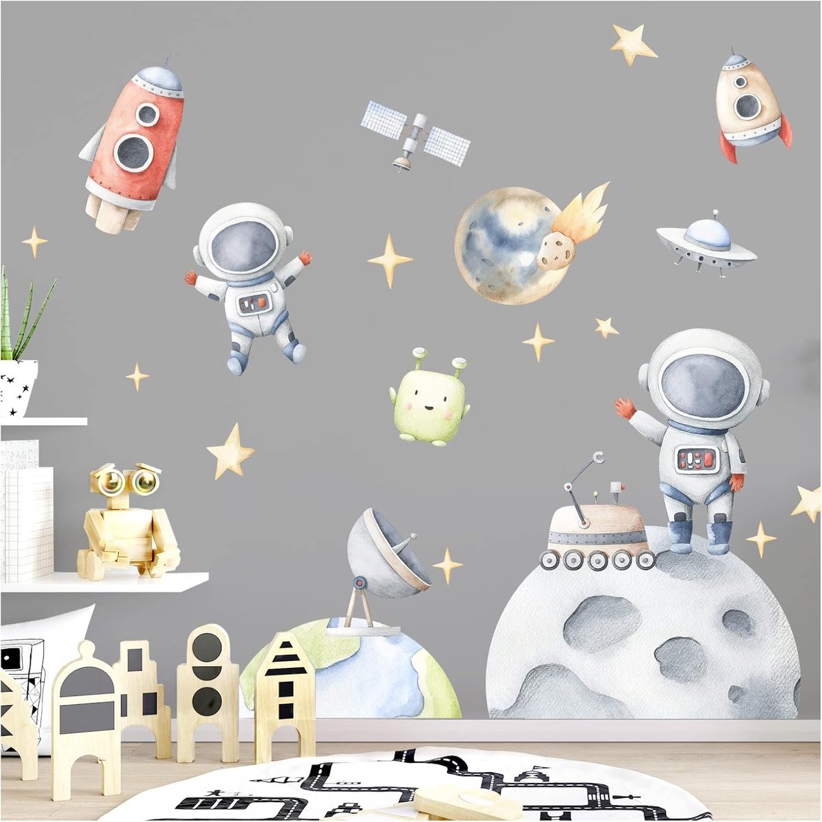 Deco Muursticker wereldall planeten ruimte astronaut muursticker sterren baby kinderkamer decoratie DL834-2