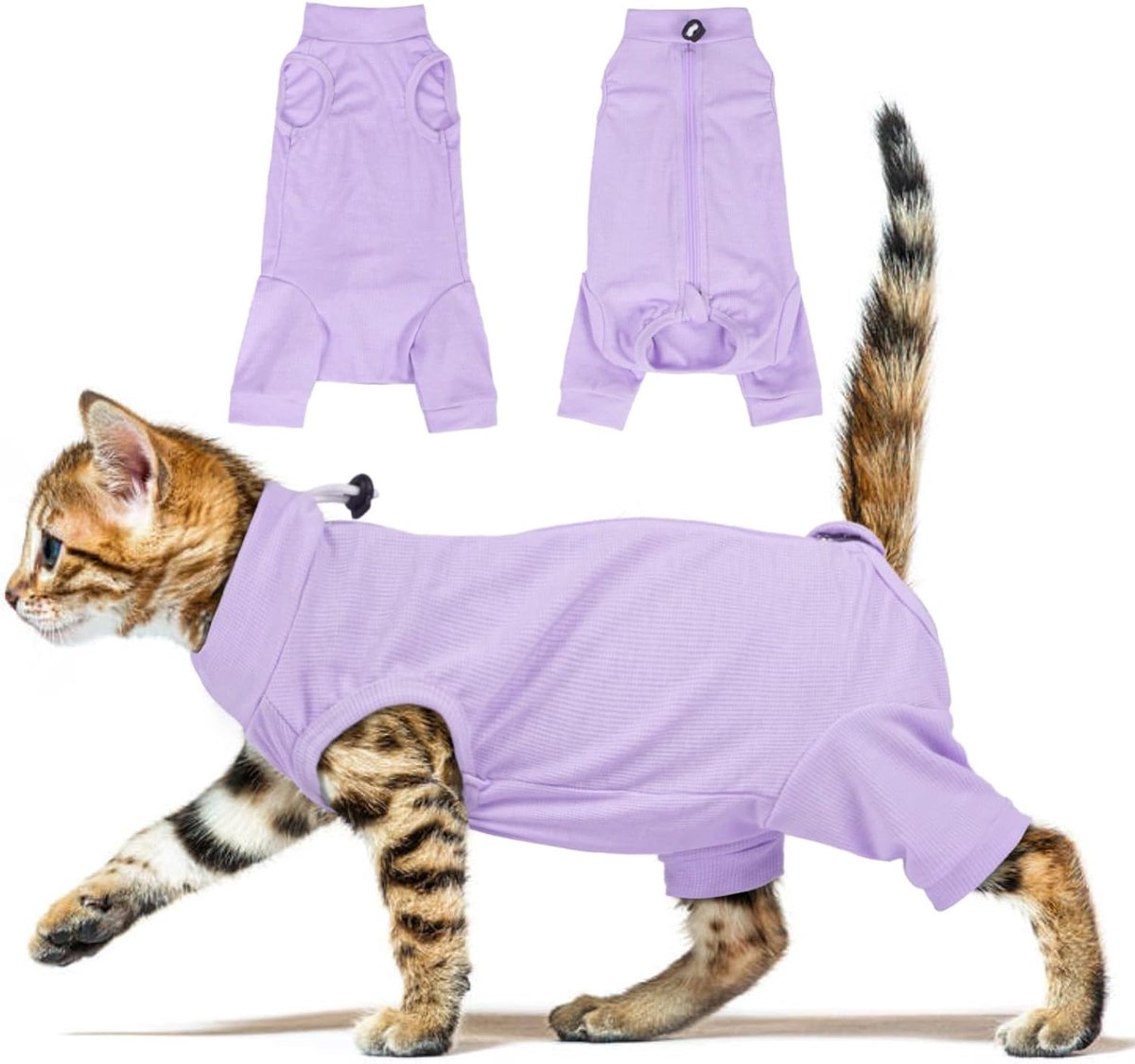 Herstelpak voor katten met achterpoten, ademende onesie na operatie voor buikwonden, anti-lik chirurgische pyjama voor huisdieren - E-kraag alternatief voor vrouwelijke katten (paars, M)