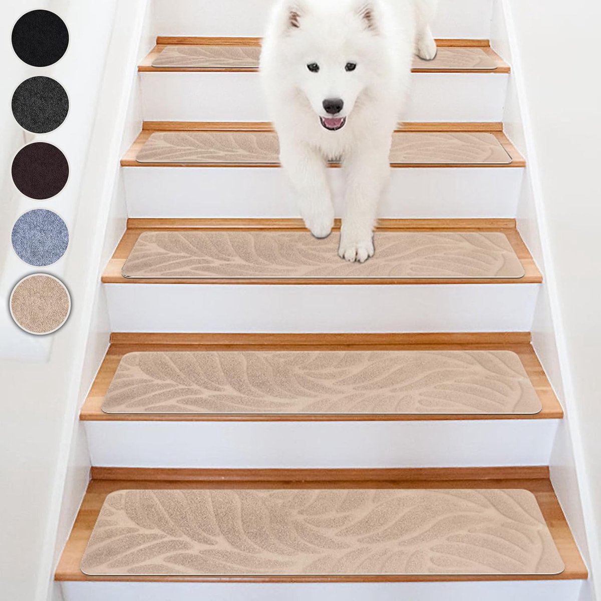 Traptredenmatten set van 15, Zelfklevende Trapmatten Binnen, Trap Mat Snijdbaar & Herbruikbaar voor Bescherm Huisdieren, Senioren Kinderen (Beige, 65 x 20 cm)