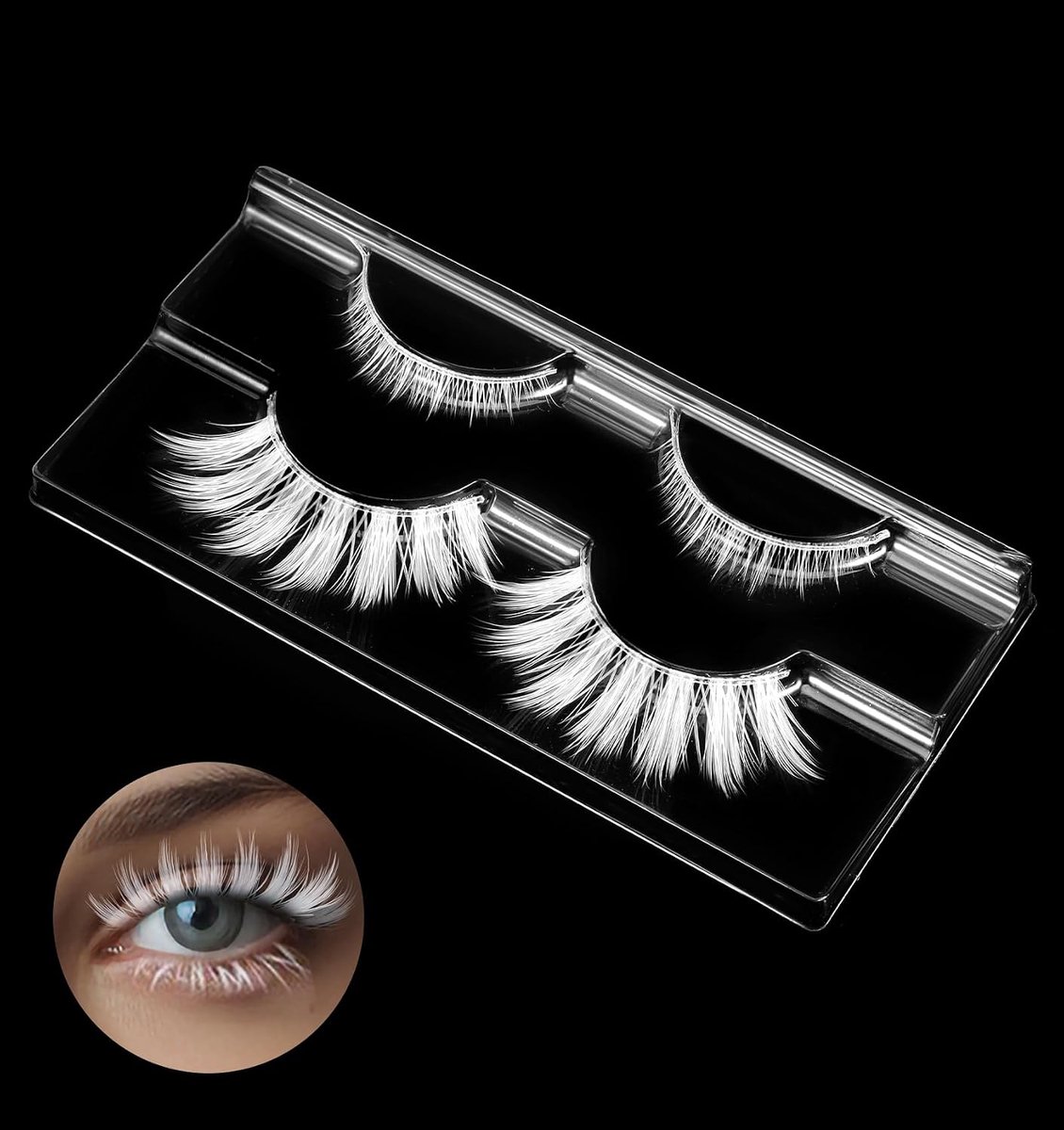 2 paar witte wimpers, witte wimpers van hoogwaardige anime-wimpers voor cosplay, Halloween en podiummake-up, Japanse make-upstijl, licht en herbruikbaar met natuurlijk volume