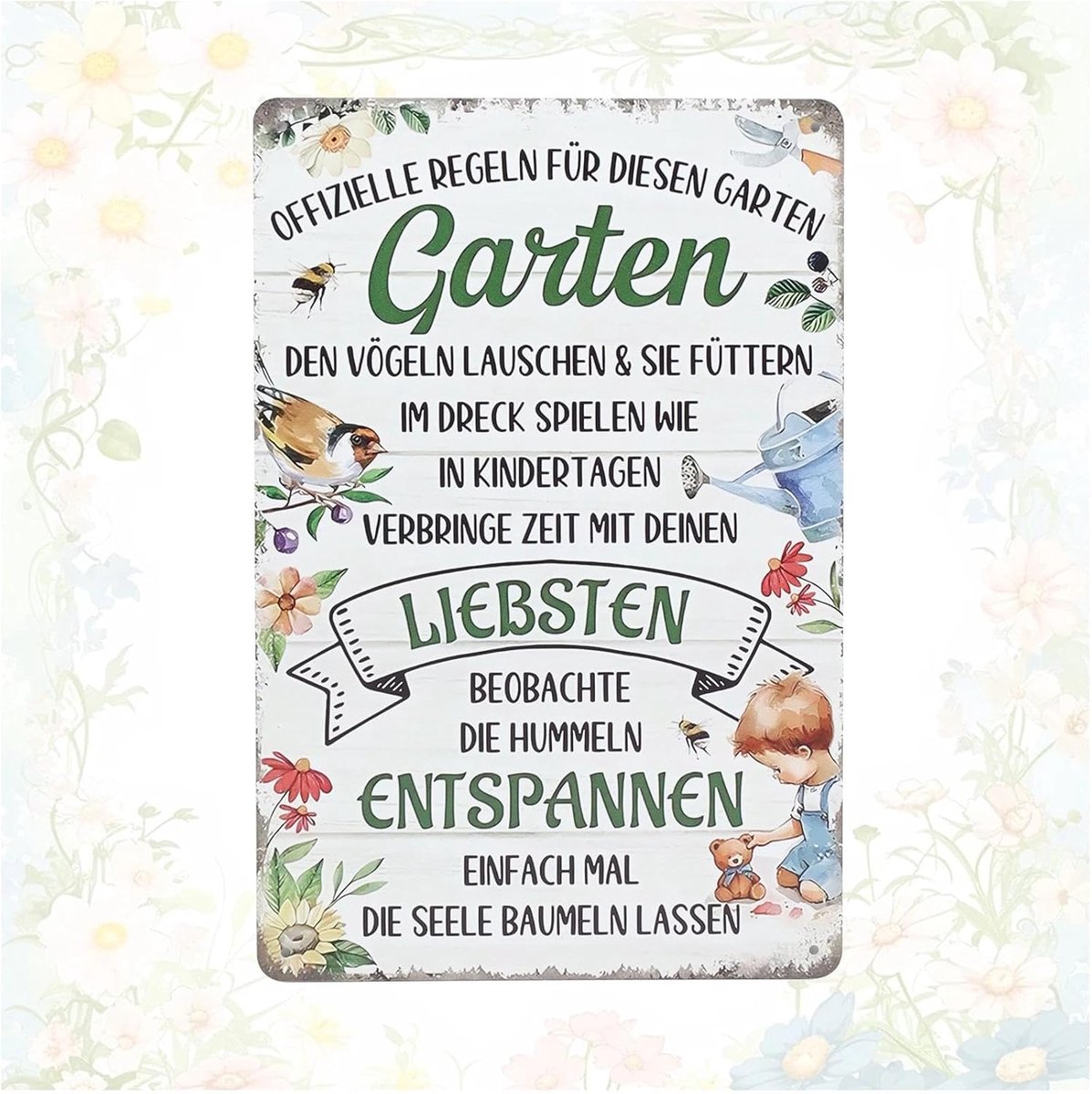 Borden met spreuken, tuinregels, 20 x 30 cm metalen borden retro, mooi tuinbord, metalen borden retro ter decoratie en als cadeau