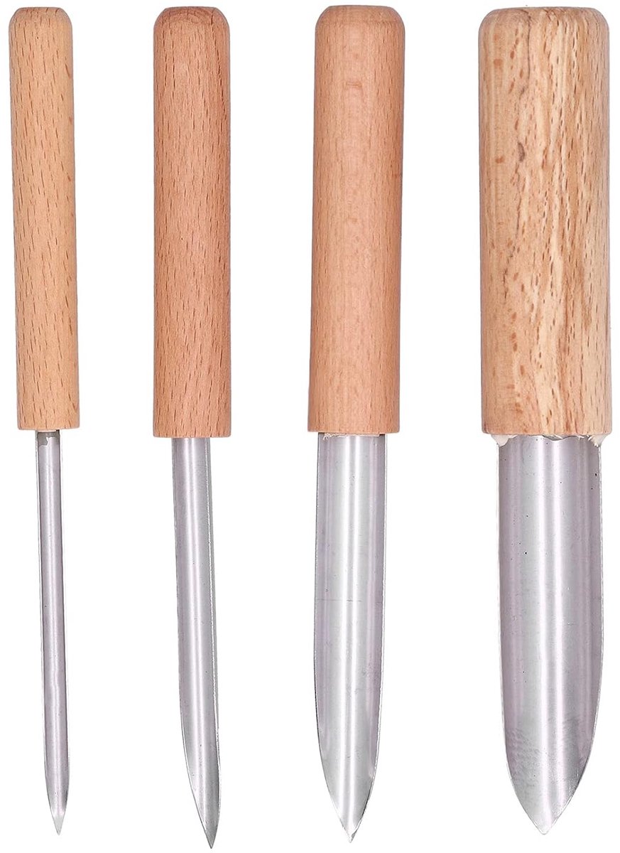Klei Hole Cutter, 4 stks 4 stks Rvs Circulaire Ronde Gat Aardewerk Klei Cutters Aardewerk Punch Gat Sculpting Tool met Houten Handvat voor Carving Vormen Snijden Smoothing