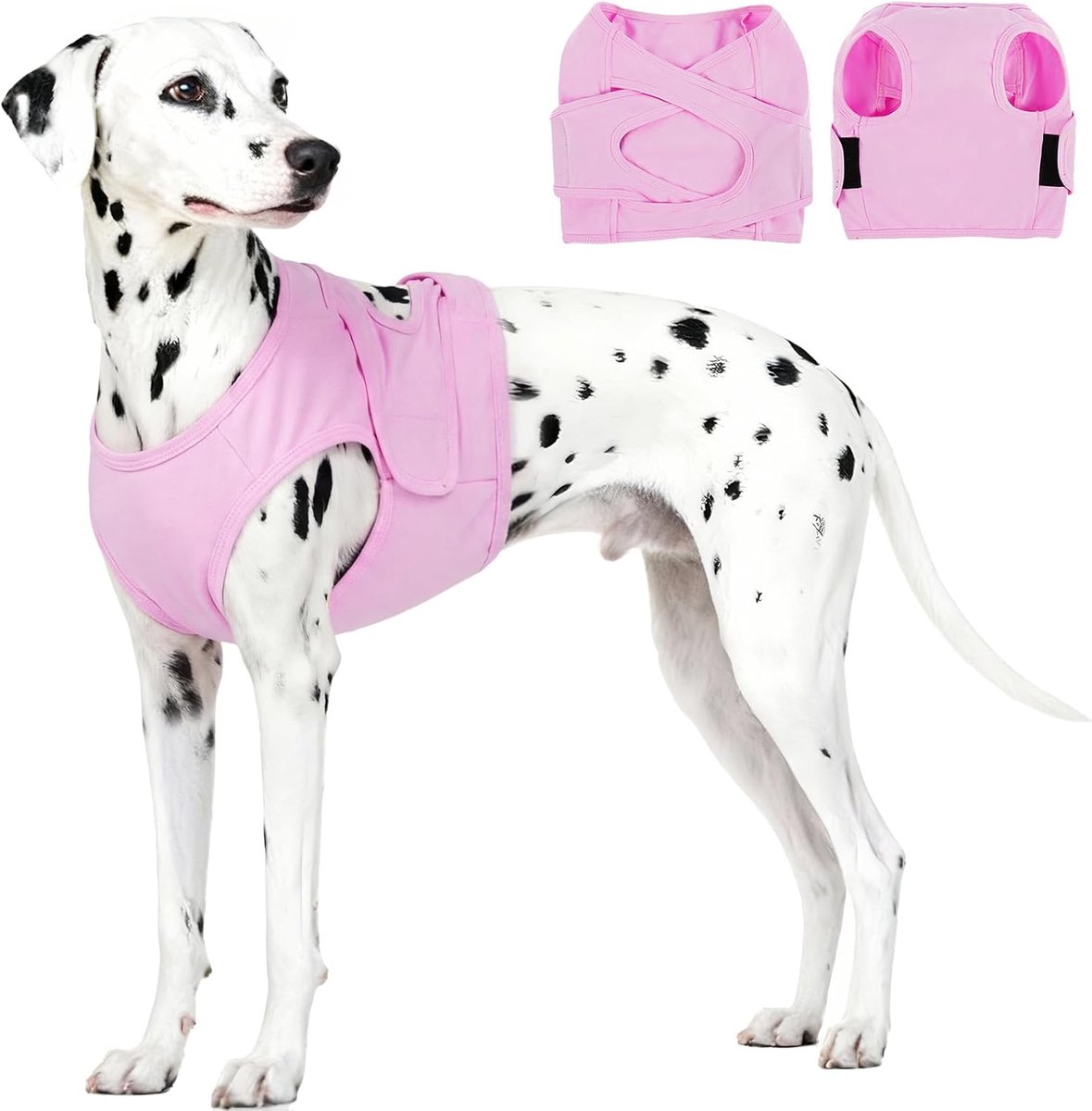 Herstelpak en operatiepak voor honden - geen kegel nodig, verstelbare buikwikkel om te stoppen met het likken van wonden, ademende en comfortabele bodysuit na de operatie (roze, M)