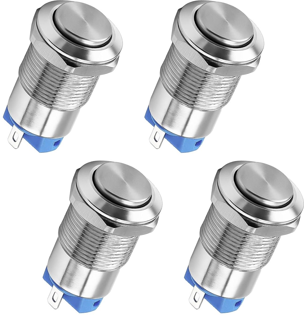 4 stuks 12 mm waterdichte drukschakelaars met vergrendeling, drukknop schakelaar 3 A 12 V/24 V/110 V/250 V AC, vernikkeld koper, IP65 metalen schakelaar AAN/UIT met hoge kop voor auto, boot, pc, diy