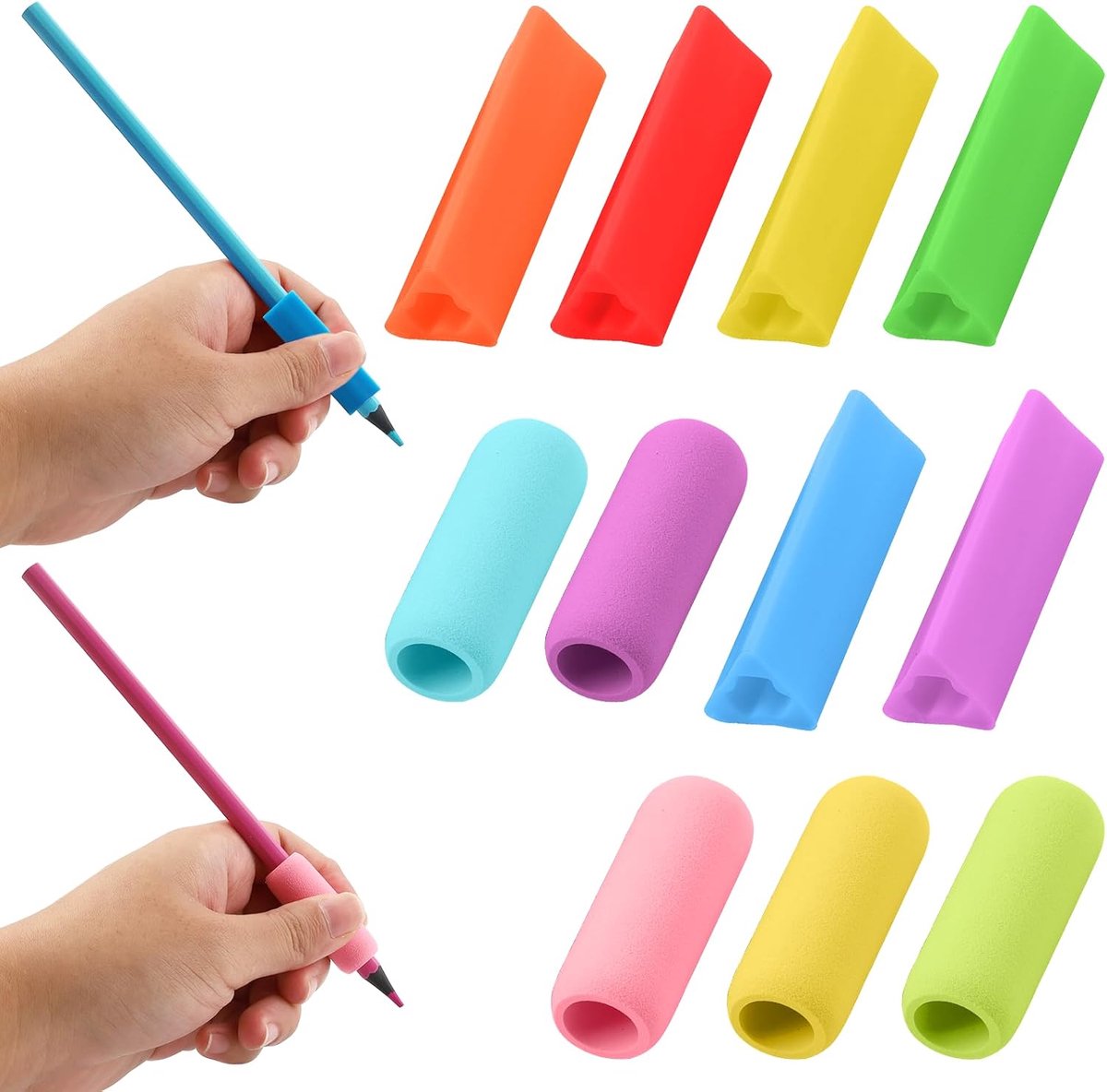 11 stuks antislip schuimrubberen stiftgrepen, siliconen potlood, schrijfhulp, ergonomische pennenhouder, etui beschermhoes, accessoires voor comfort, handschrijfgreep voor kinderen, studenten