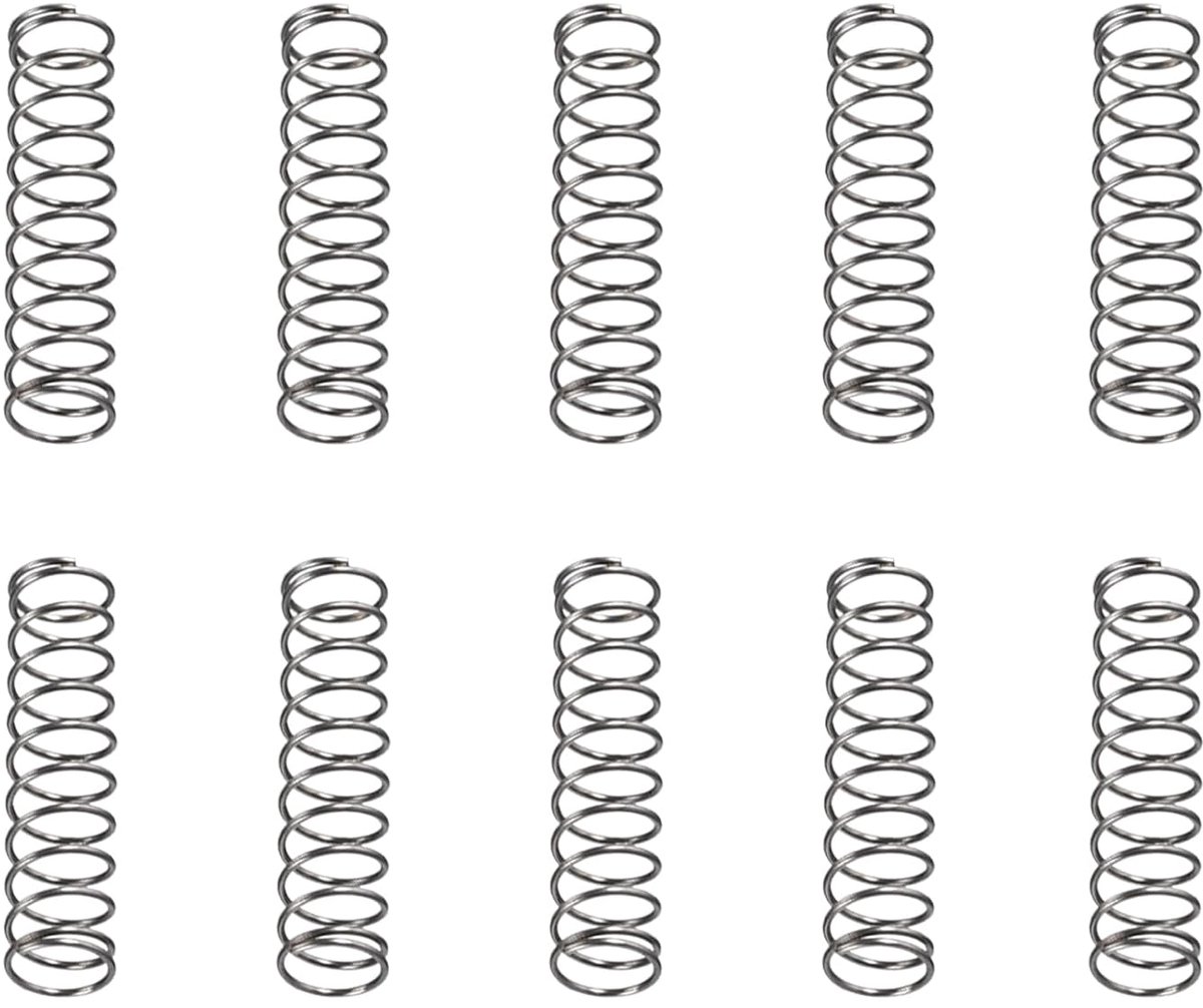 0,5 x 6 x 25 mm (DxOD x L) drukveer, 10 stuks, ideaal voor machines, verlengstuk met stalen veer, grijs