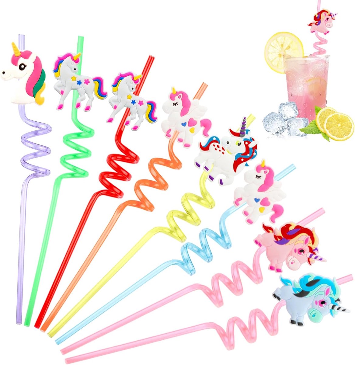 Herbruikbare plastic rietjes, kleurrijke rietjes voor kinderverjaardag, verjaardagsdecoratie, feestdecoratie