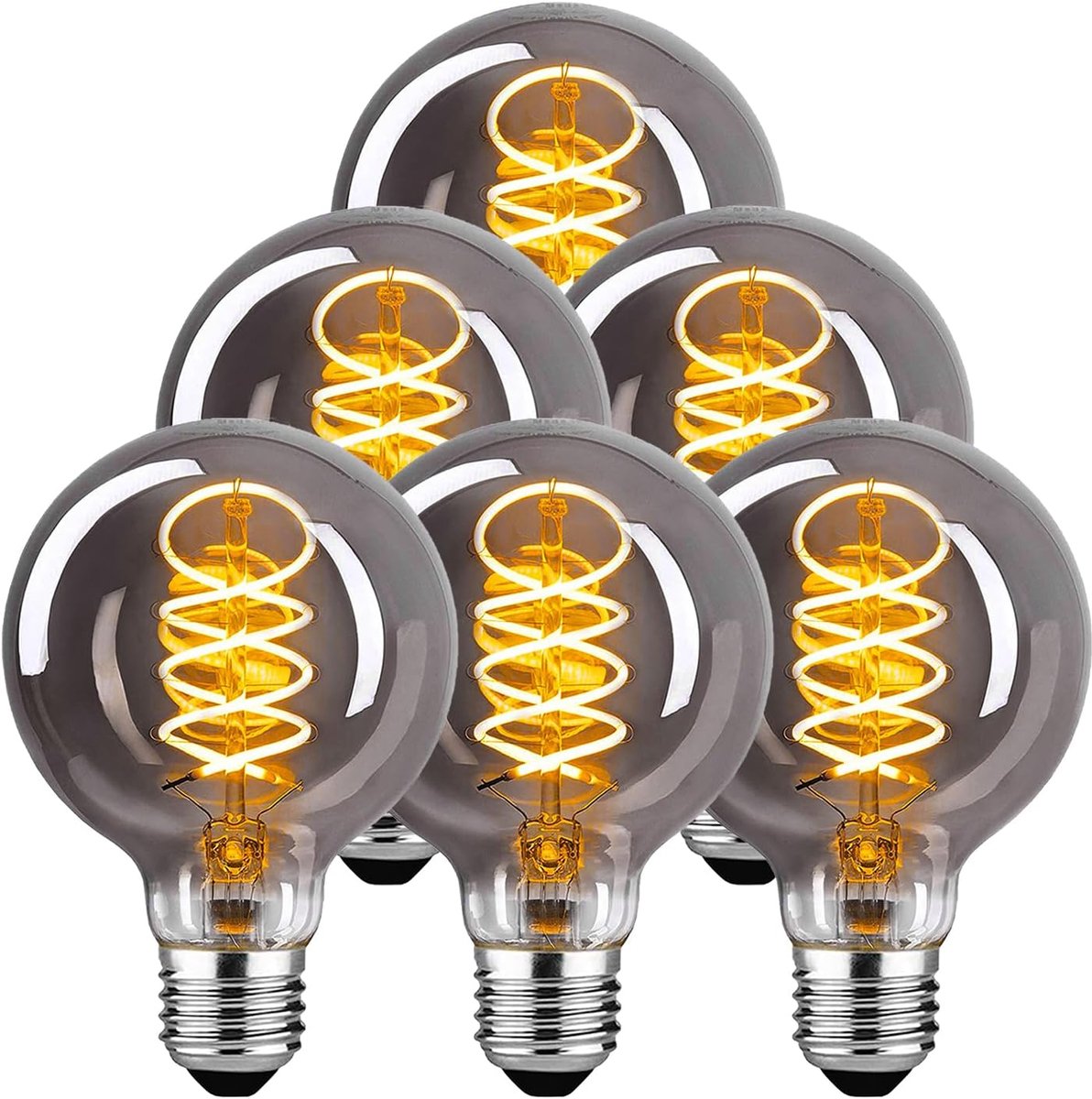 Vintage Gloeilamp E27, Dimbare Vintage Gloeilamp E27 4W (40W equivalent) G80 Retro gloeilamp LED-lamp Warm Licht 2700K - Rookgrijs, 6-Pack