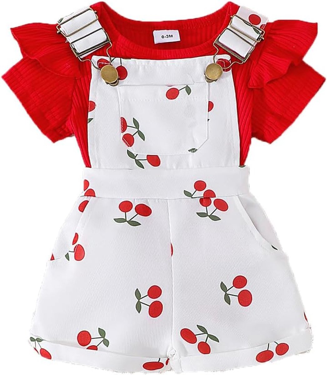 Kleding voor pasgeborenen meisjes, madeliefjesprint, ruches bovendeel met bretelbroek en zak, shorts, zomerkleding