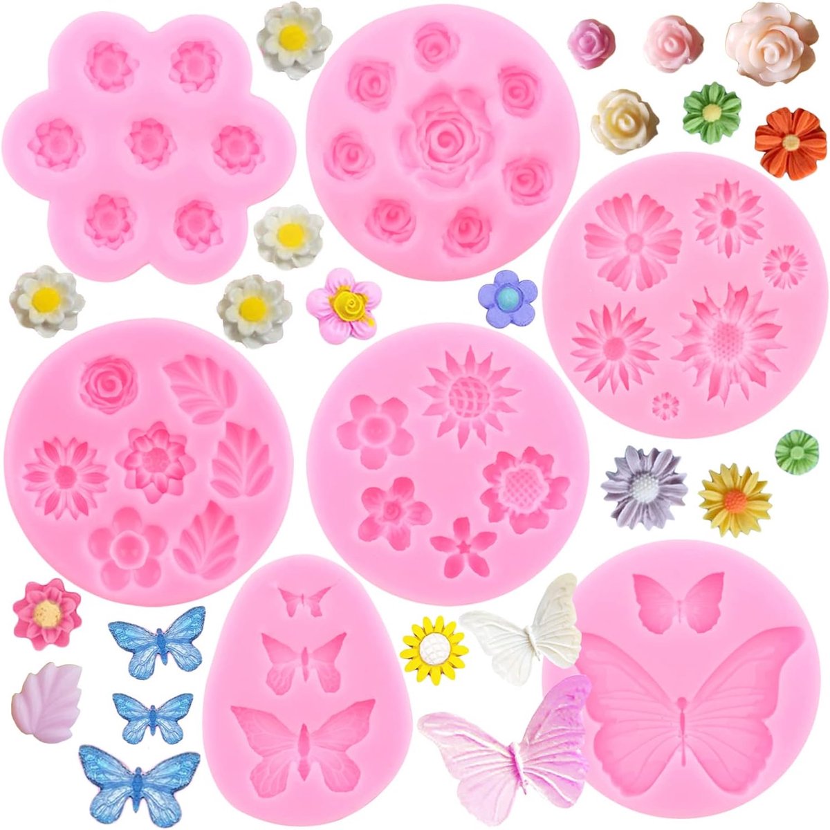 Fondant cakevorm roos vlinder madeliefje mini bloemen snoep siliconen vormen voor cake decoreren cupcake topper chocolade kauwgom pasta polymeer klei set van 7