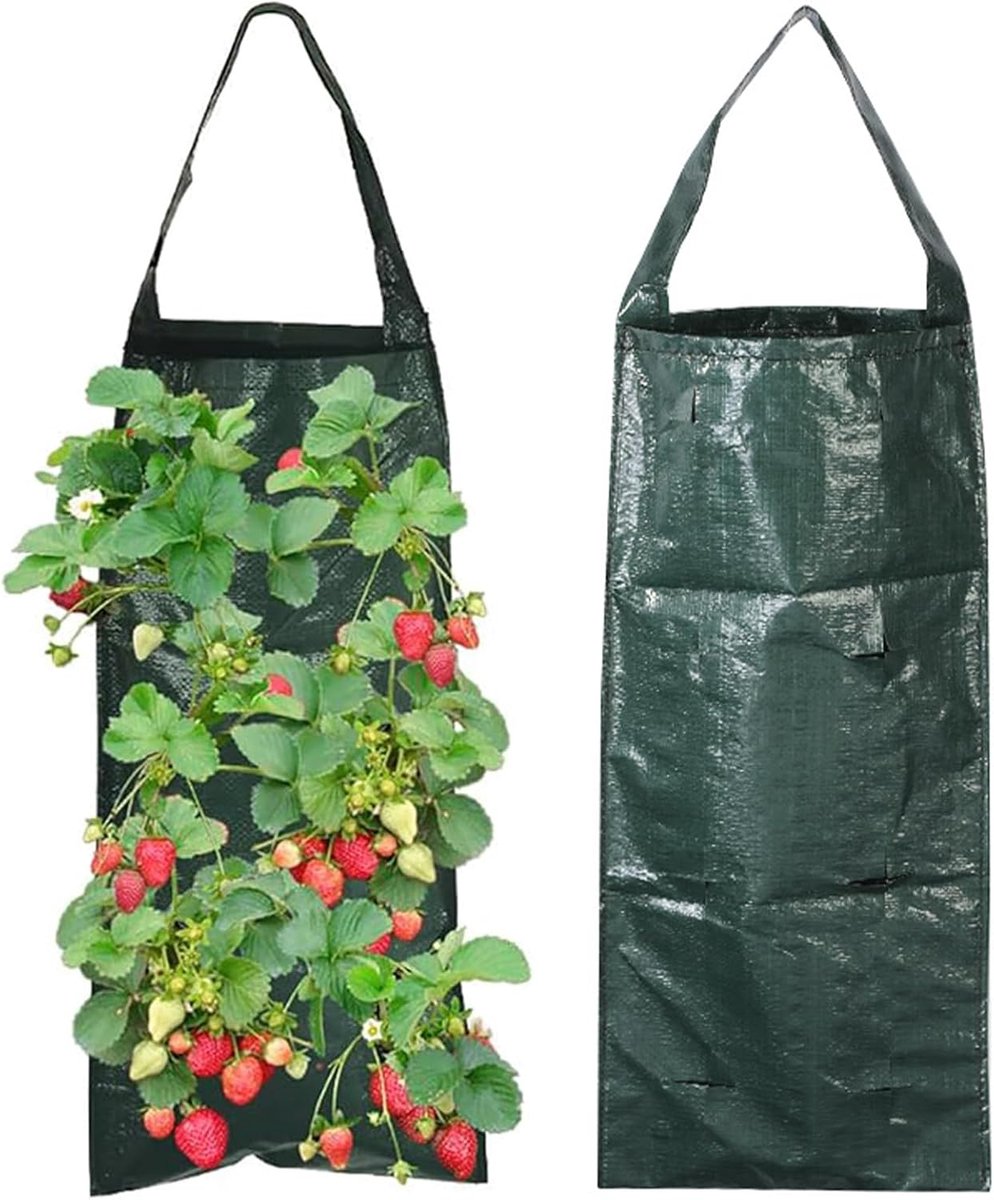 Zakken, aardbeien-plantenzak met 8 gaten, hangende plantenzak met handgrepen voor buiten, plantenzak tomaten, omgedraaid voor aardbeien, tomaten, bloemen, groenteplanten