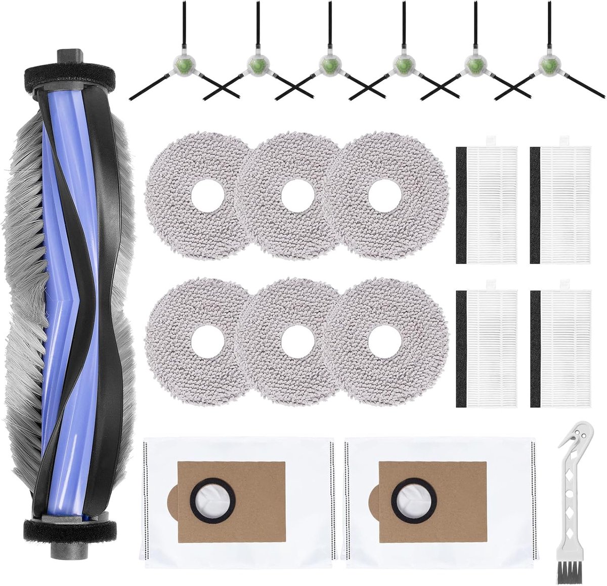 Accessoireset voor LEFANT M3 / M3 Gen2 robotstofzuiger, reserveonderdelen, 1 hoofdborstel, 6 zijborstels, 4 Hepa-filters, 2 basisstation-stofzakken, 6 reinigingsdoeken, 1 reinigingsborstel
