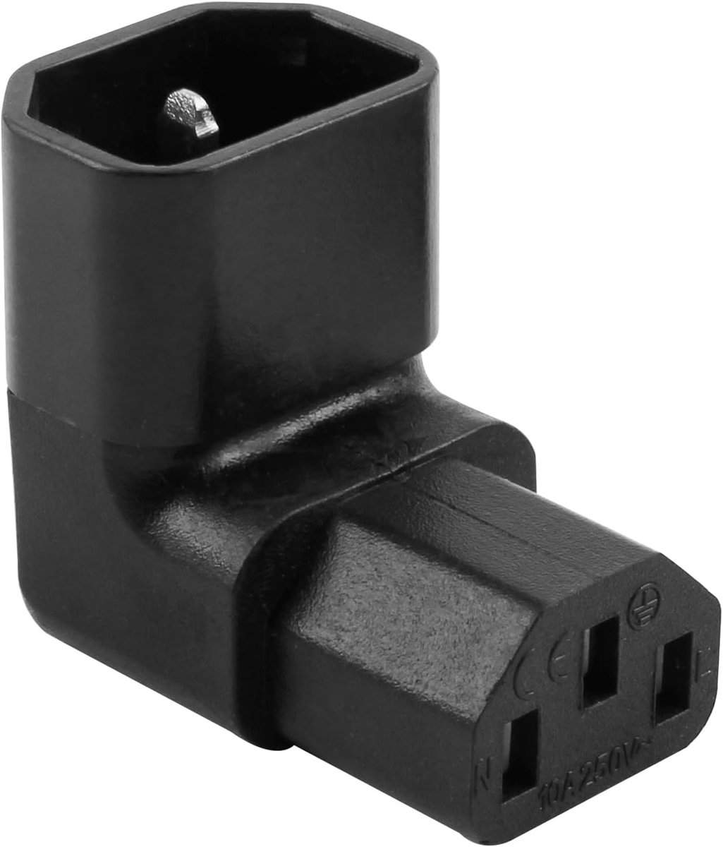 1 stuk netsnoer schuin, IEC320 C14 naar IEC C13, 90° UB, 250 V 10 A, PVC, 3-polig, voor pc, PDU-kasten, printers, rijstkokers en huishoudelijke apparaten