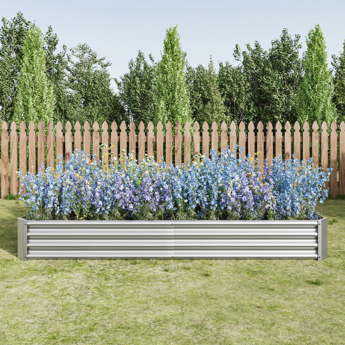DESMIU Moestuinbak – 232 X 113,5 X 30 Cm – Verzinkt Metaal – Zilver – Zonder Bodem Voor Groenten, Kruiden En Bloemen – Gegolfd Staal