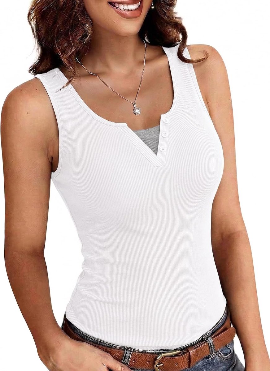 Tanktop dames V-hals mouwloos zomer sexy bovenstuk slim fit basic shirt geribbelde tanktop stretch tops effen