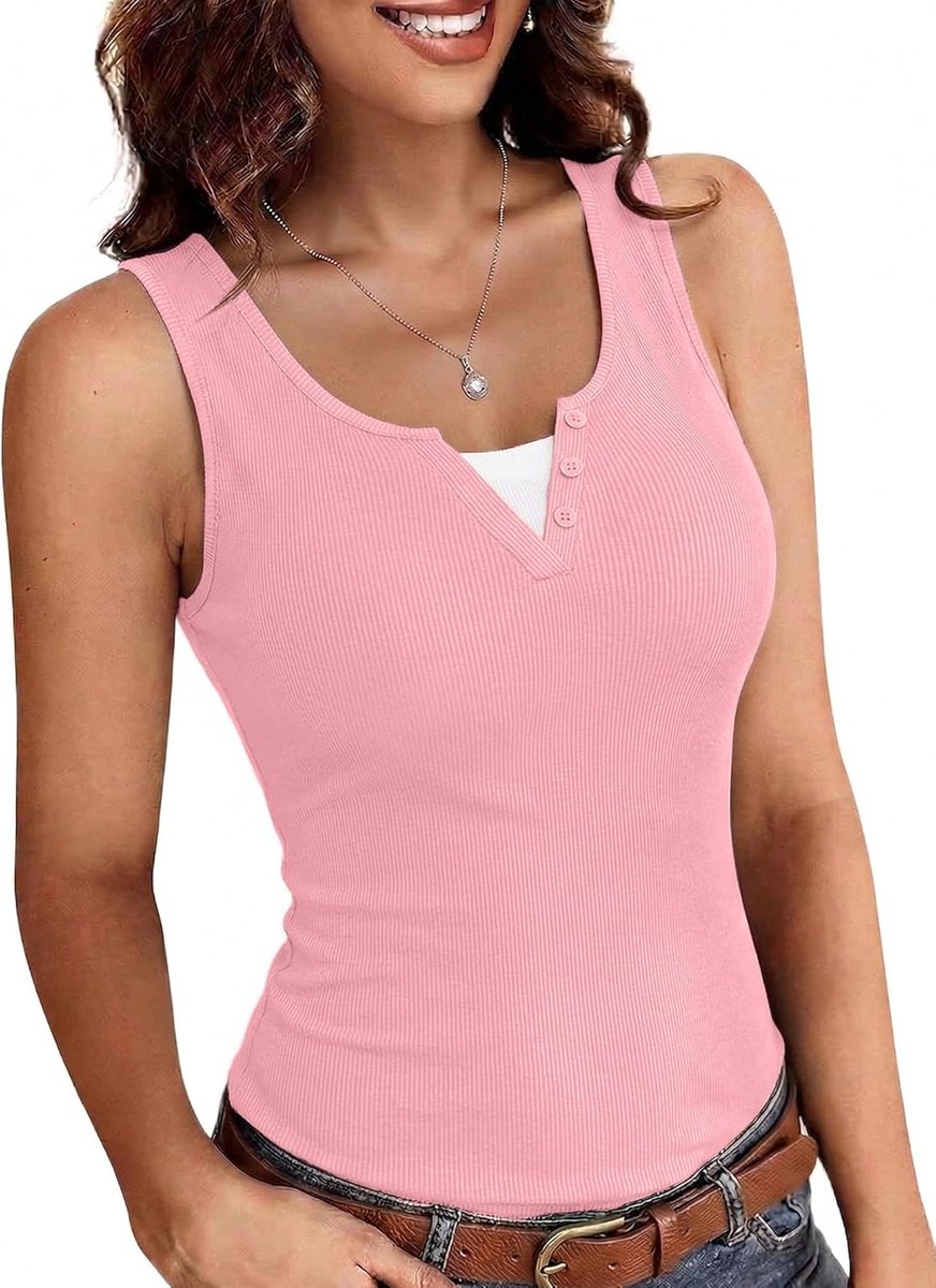 Tanktop dames V-hals mouwloos zomer sexy bovenstuk slim fit basic shirt geribbelde tanktop stretch tops effen