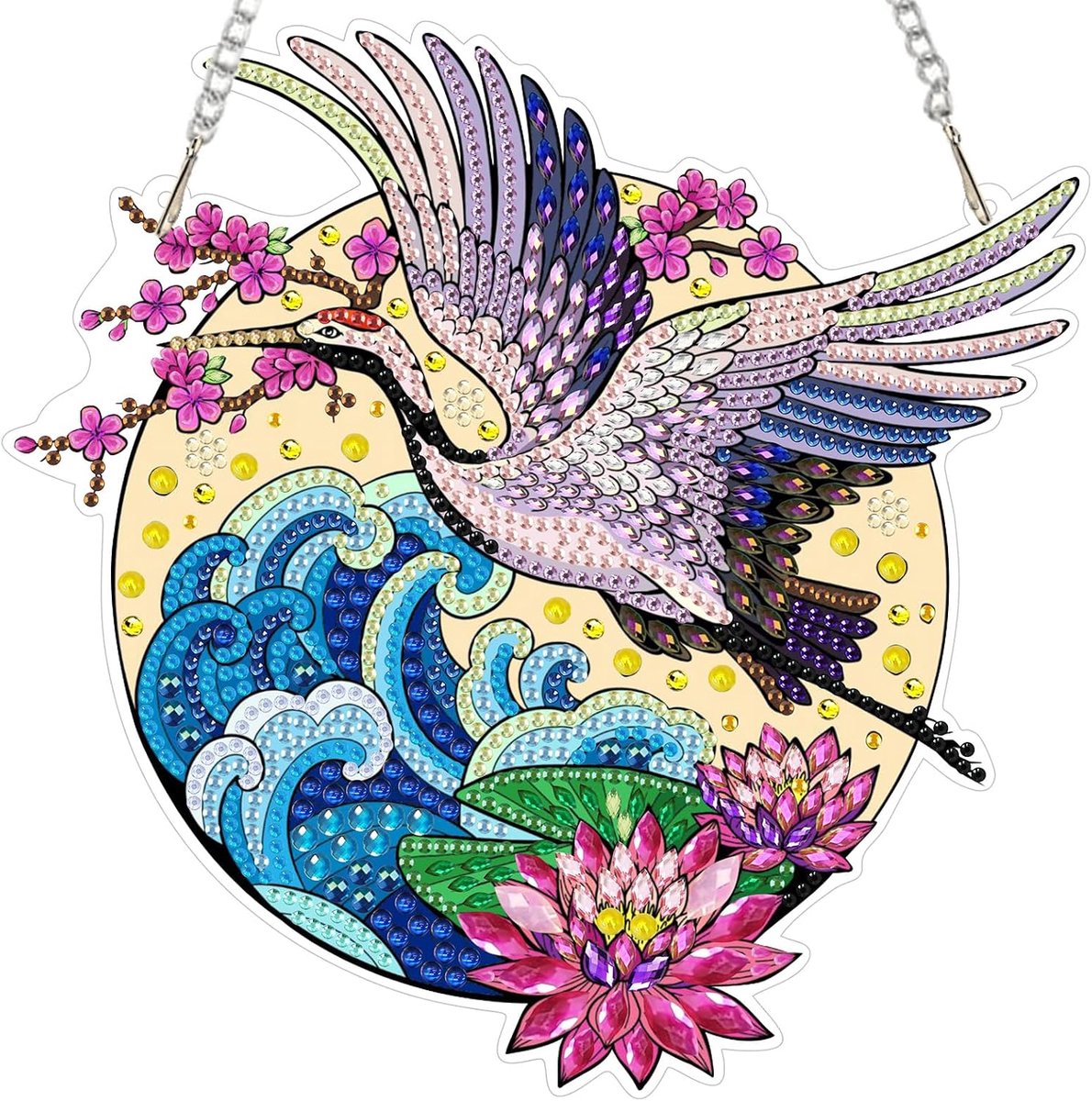 Hanging Diamond Art Kits Adults Flowers and Cranes, Special Shaped Crystal Rhinestone Suncatcher, 5D Diamond Painting Kits for Adults Kids, DIY Gem Crystal Art Window Hanging Ornament