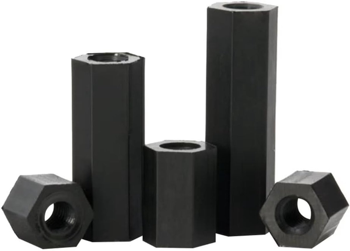 Hex Spacer Standoff Zwart Nylon Hex Standoff Bouten Moeren M4x15mm (30 stuks)