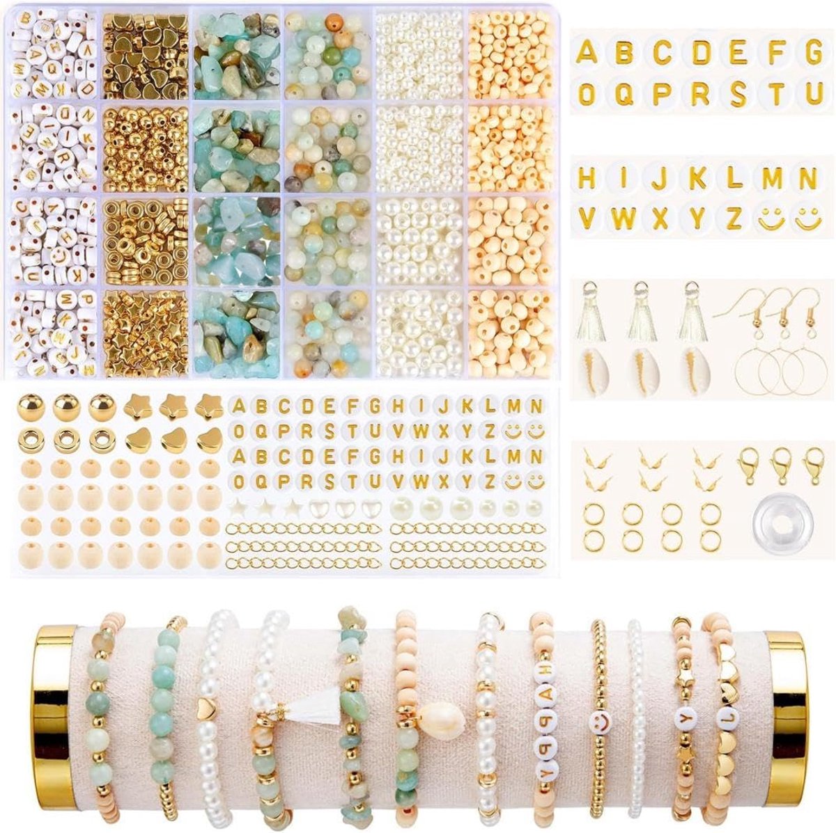 Kralen voor armbanden, boho-sieraden, doe-het-zelf kralen, doe-het-zelf edelstenen, kralenset met houten kralen, voor kinderen en volwassenen