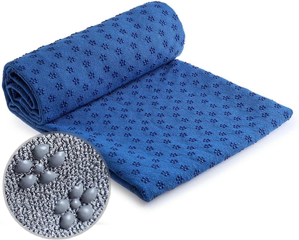 Yogahanddoek, handdoek met antislip noppen, yogamatoplegger, fitnesssportdoek, onderlegger handdoek voor yogamat, blauw