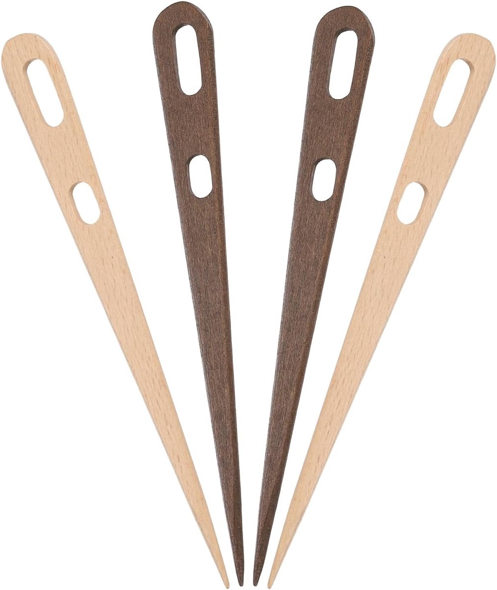 Weefnaald, 4 stuks houten breinaalden voor frame, wandtapijt, weven, gereedschap, 2-gaats voor naaien, doe-het-zelf handwerk, creatie, kaki en bruin