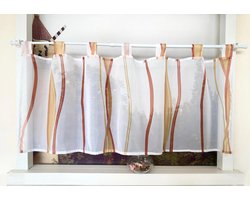 Vitrage met golfpatroon Gardine Print Korte gordijn met lussen Keukengordijn Kort Modern Voile Bistrogordijn Transparant HxB 45x120cm Oranje