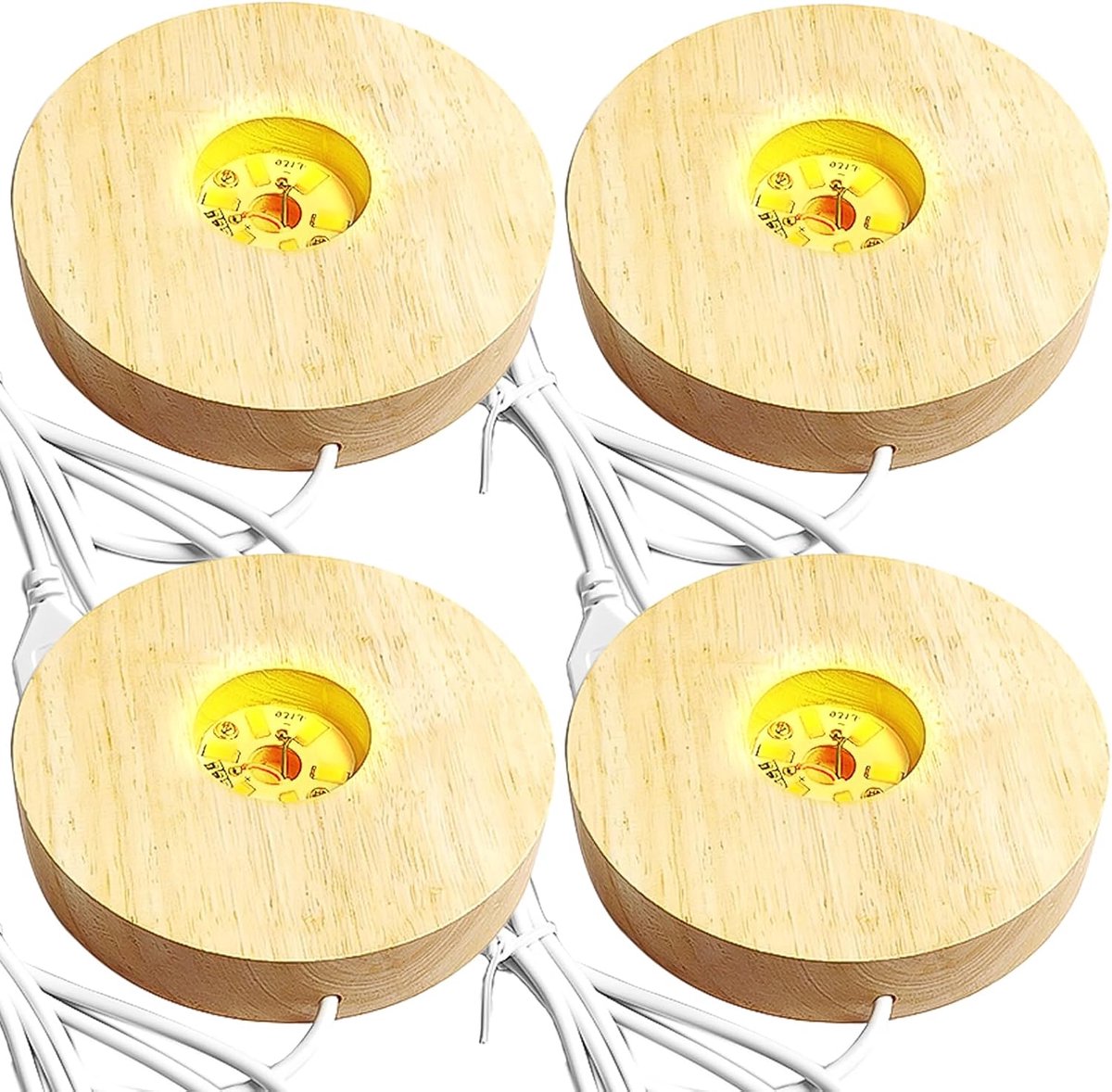 Houten led-lichtsokkel, USB led-lichtsokkel voor acrylglas, warme kleur, led houten sokkel, standaard, vierkant/rond, led-verlichting, displaybasis voor kristallen lens, glas, acryl, sieraden,