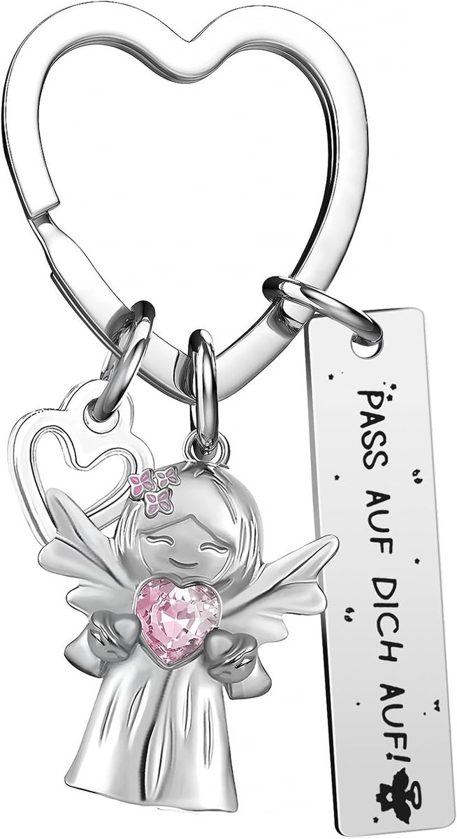 Sleutelhanger met gravure en hart, cadeau voor vriendin/echtgenote/moeder/collega, engel geluksbrenger, sleutelhanger voor Valentijnsdag, verjaardag, Nieuwjaar, Moederdag