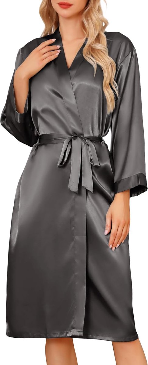 Satijnen ochtendjassen voor dames, lange kimono, ochtendgewaden, bruids-zachte nachtkleding met V-hals, voor bruiloft of feest
