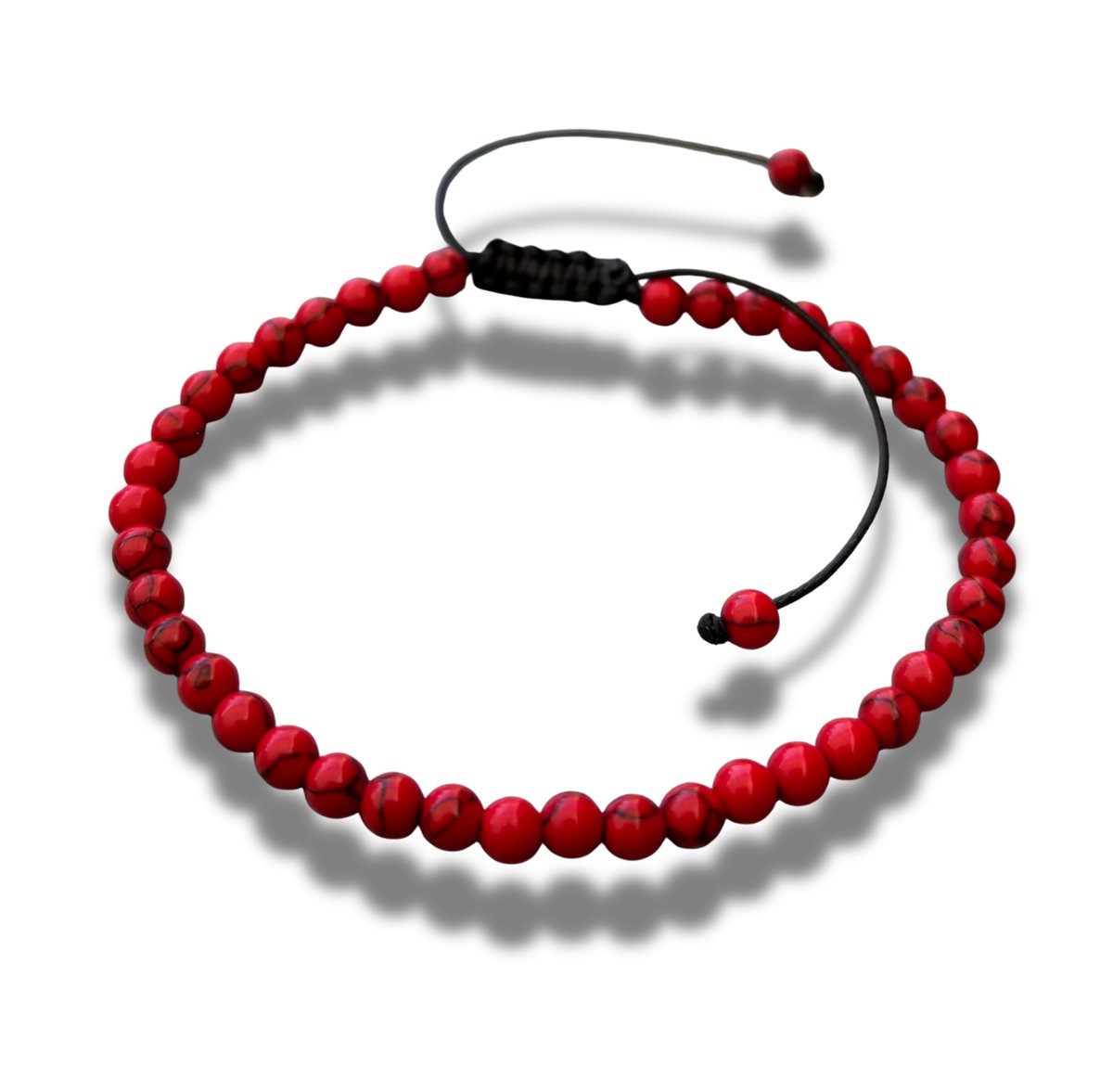 Armband - natuursteen - 4 mm - rode steen - 16 tot circa 21 cm - in lengte verstelbaar