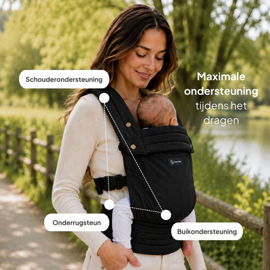 Mammie AVAIRE Draagzak Baby - Ergonomisch 0-36 mnd - Buikdrager Tot 16 kg - OEKO-TEX® Katoen - Zwart van MAMMIE — afbeelding 4
