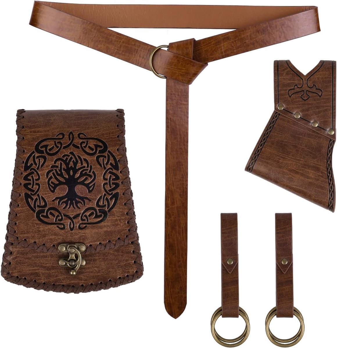 Set met 5 middeleeuwse Vikingaccessoires met riem, tas en zwaard kikker, kostuumset cosplay LARP Renaissance