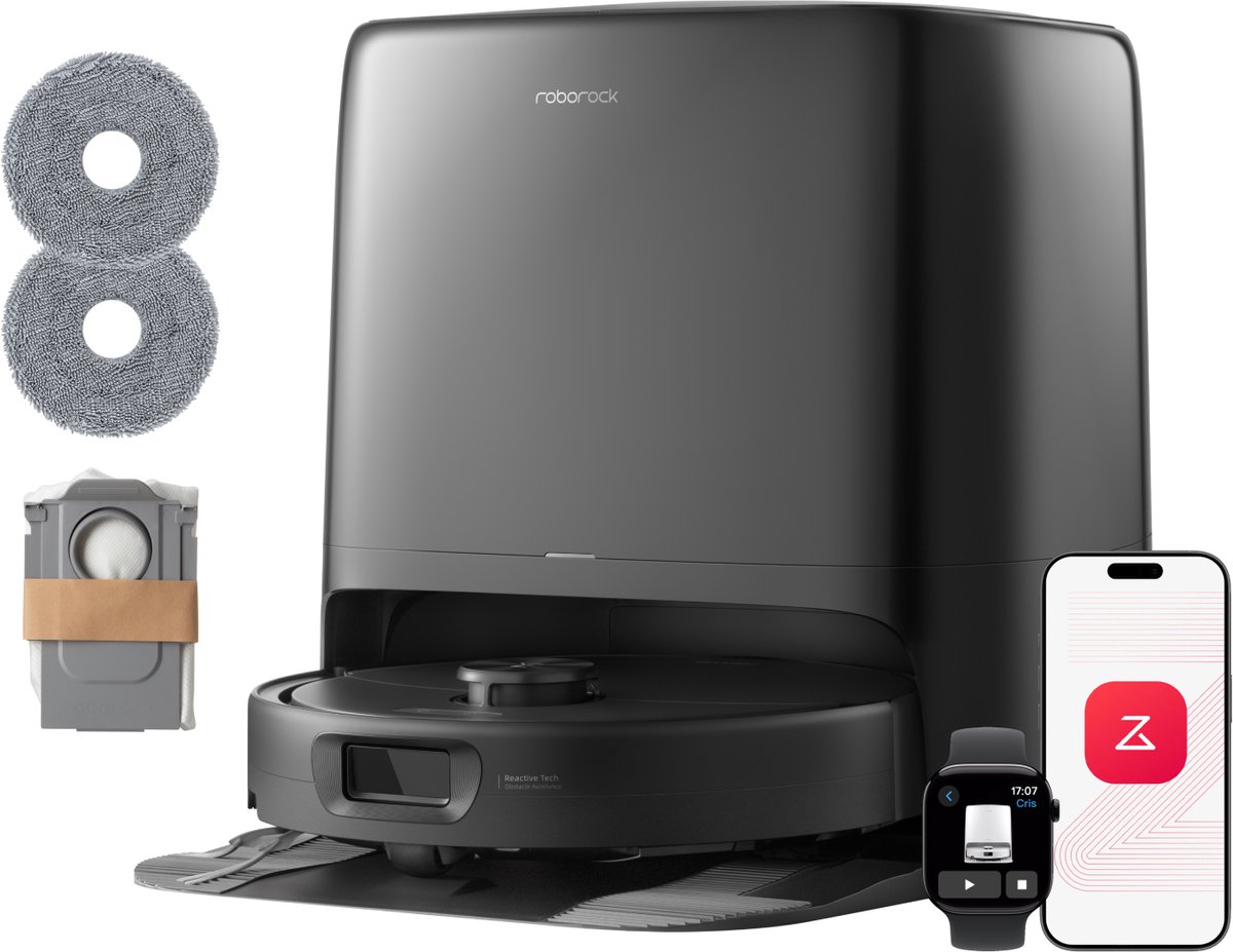 Roborock Qrevo 2 Pro Set-Robotstofzuiger-FlexiArm-technologie-25000 Pa-dubbel anti-klitsysteem-Intensieve tapijtreiniging 15 mm Dweilverhoging-Drogen met 45°C hete lucht en zelfreiniging op 75°C-Roborock SmartPlan 3.0-Reactive Tech obstakelvermijding