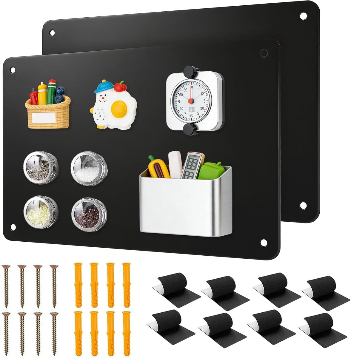 Magneetbord van metaal, 43 x 30 cm, magnetisch bord voor muur, magneetwand voor het bevestigen van foto's, notities en reismagneten, magnetisch prikbord voor kantoren, keuken, koelkasten (zwart, 2