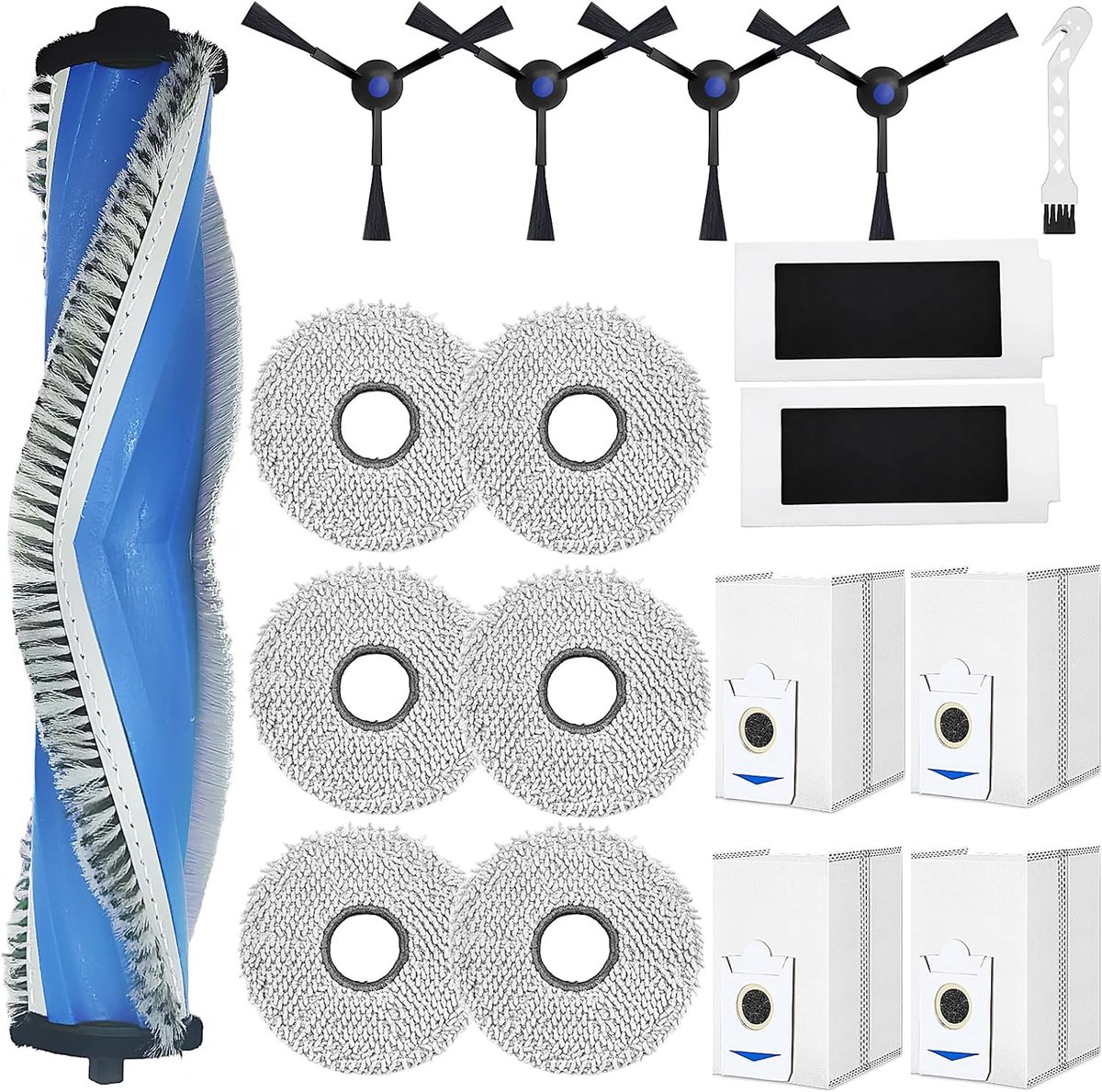 Accessoires reserveonderdeel voor Ecovacs Deebot T30S Combo robotstofzuiger, 1 hoofdborstel + 6 doekjes + 4 stofzakken + 2 filters + 4 zijborstels
